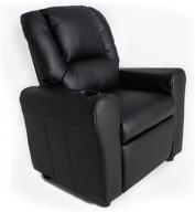 🪑 jc home contemporary leather kids recliner: cup holder, headrest, dark black логотип