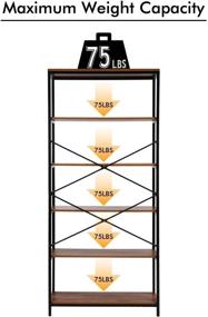 img 1 attached to 📚 Stylish 6-Foot Tall Open Book Shelves: Modern Bookshelf with 5 Tiers, Free Standing Display Shelf - Black Metal Frame & Rustic Cherry Wooden Shelves for Living Room or Bedroom