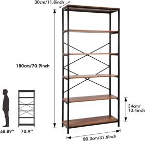 img 2 attached to 📚 Stylish 6-Foot Tall Open Book Shelves: Modern Bookshelf with 5 Tiers, Free Standing Display Shelf - Black Metal Frame & Rustic Cherry Wooden Shelves for Living Room or Bedroom