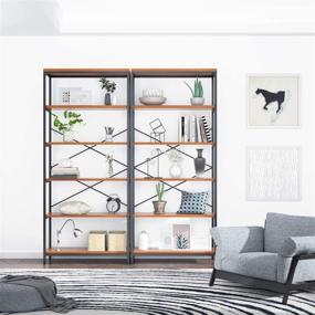 img 3 attached to 📚 Stylish 6-Foot Tall Open Book Shelves: Modern Bookshelf with 5 Tiers, Free Standing Display Shelf - Black Metal Frame & Rustic Cherry Wooden Shelves for Living Room or Bedroom