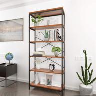 📚 stylish 6-foot tall open book shelves: modern bookshelf with 5 tiers, free standing display shelf - black metal frame & rustic cherry wooden shelves for living room or bedroom logo