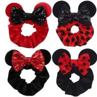 🐭 sequin velvet mouse ear scrunchies headband set - perfect for women, girls, and kids (4 pcs) logo