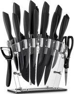 🔪 16 pcs high carbon stainless steel kitchen knife set, bo oxidation, rust-resistant, sharp cutlery black set with acrylic stand and serrated steak knives logo