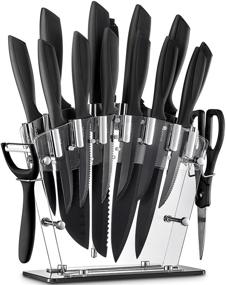 img 4 attached to 🔪 16 PCS High Carbon Stainless Steel Kitchen Knife Set, BO Oxidation, Rust-Resistant, Sharp Cutlery Black Set with Acrylic Stand and Serrated Steak Knives