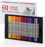 🎨 dual tip brush pens 60 unique colors: wide variety for all arts & crafts, ultra fine & jumbo tip, color chart & stickers, storing case logo