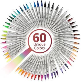 img 1 attached to 🎨 Dual Tip Brush Pens 60 Unique Colors: Wide Variety For All Arts & Crafts, Ultra Fine & Jumbo Tip, Color Chart & Stickers, Storing Case