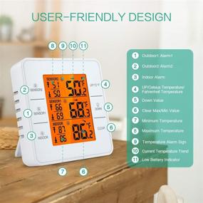 img 3 attached to 🌡️ ORIA Refrigerator Thermometer with 2 Wireless Sensors: Digital Touchscreen, Backlight, Audible Alarm LCD Display - Ideal for Home, Restaurants, Bars