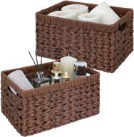 woven rectangle wicker storage baskets, set of 2 - brown baskets for storage, ideal for shelves logo