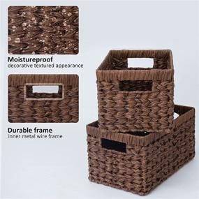 img 2 attached to Woven Rectangle Wicker Storage Baskets, Set of 2 - Brown Baskets for Storage, Ideal for Shelves