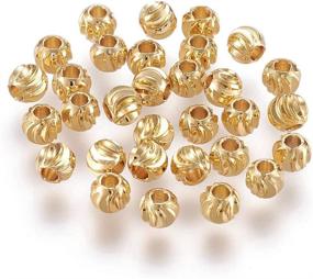 img 4 attached to 📿 Craftdady 100pcs 18K Gold Corrugated Round Spacer Beads 5mm - Tiny Brass Rondelle Ball Loose Beads for Jewelry Making - 1.5-2mm Hole Size