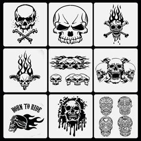 img 4 attached to 🖤 Premium 9-Piece Skull Stencils Set: Ideal for Scrapbooking, Drawing, Tracing, Furniture, Wall, Floor Decor - Kid Friendly & Versatile DIY Templates (12 x 12 Inch)