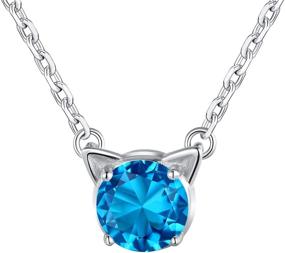 img 4 attached to SILVERCUTE Girls' Birthstone Cat Ear Pendant Necklace - 925 Sterling Silver, Gift Packed, 16-inch