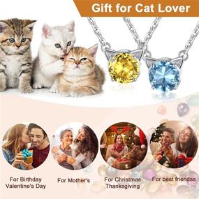 img 2 attached to SILVERCUTE Girls' Birthstone Cat Ear Pendant Necklace - 925 Sterling Silver, Gift Packed, 16-inch