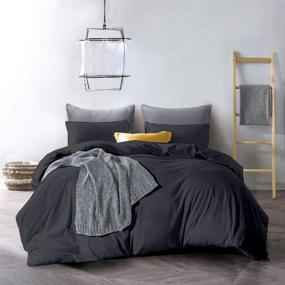 img 2 attached to 🛏️ Premium 800 Thread Count Egyptian Cotton Oversized King Duvet Cover Set – Silky Soft, Durable, and Fade Resistant – Dark Grey Solid – 120x98 Size with Hidden Zipper Closer & Corner Ties