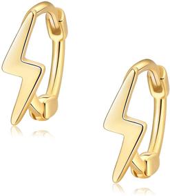 img 4 attached to Sleek Sterling Silver Huggie Earrings: Small Lightning Gold Plated Hoops for Women, Girls, and Unisex Fashion Jewelry