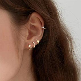 img 3 attached to Sleek Sterling Silver Huggie Earrings: Small Lightning Gold Plated Hoops for Women, Girls, and Unisex Fashion Jewelry