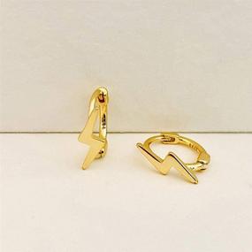 img 2 attached to Sleek Sterling Silver Huggie Earrings: Small Lightning Gold Plated Hoops for Women, Girls, and Unisex Fashion Jewelry