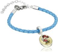 silver plated brass minnie leather bead charm bracelet for disney girls - enhance their style! logo