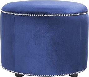 img 3 attached to Safavieh Hudson Collection Zachary Round Nailhead Ottoman, Royal Blue - Chic and Functional Accent Piece with Nailhead Trim