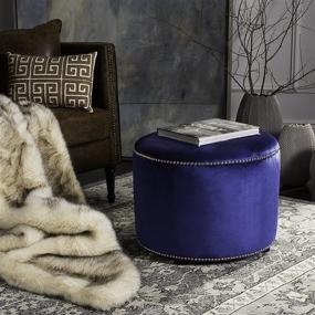 img 2 attached to Safavieh Hudson Collection Zachary Round Nailhead Ottoman, Royal Blue - Chic and Functional Accent Piece with Nailhead Trim