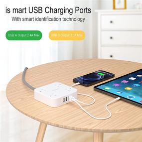 img 2 attached to 🔌 Travel Power Strip with USB C - 4 Outlets 4 USB Ports, Flat Plug, 5ft Braided Extension Cord, Non Surge Protector for Cruise Ship, Home & Office