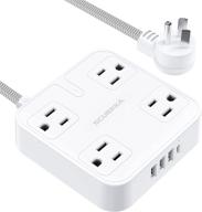 🔌 travel power strip with usb c - 4 outlets 4 usb ports, flat plug, 5ft braided extension cord, non surge protector for cruise ship, home & office logo