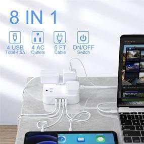 img 3 attached to 🔌 Travel Power Strip with USB C - 4 Outlets 4 USB Ports, Flat Plug, 5ft Braided Extension Cord, Non Surge Protector for Cruise Ship, Home & Office