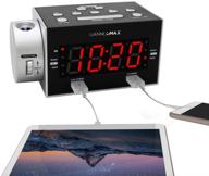 🕰️ hannlomax hx-135cr projection alarm clock radio with pll fm radio, dual alarm, dual usb ports for fast charging (2.4a and 1a), 1.2" red led display, ac/dc adaptor included logo