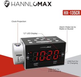 img 2 attached to 🕰️ HANNLOMAX HX-135CR Projection Alarm Clock Radio with PLL FM Radio, Dual Alarm, Dual USB Ports for Fast Charging (2.4A and 1A), 1.2" Red LED Display, AC/DC Adaptor Included