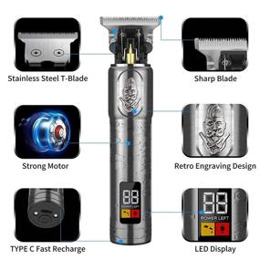 img 2 attached to 🔌 T-Blade Trimmer, T-Liner, Retro Oil Hair Clippers with Rechargeable LED Display for Professional Use