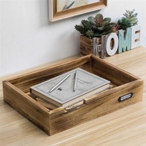 img 2 attached to 📚 'Rustic Dark Wood Stackable Desktop Office Supplies Tray with Metal Label Holder: Organize Your Documents and Papers'