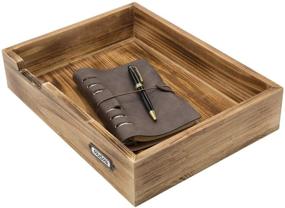 img 4 attached to 📚 'Rustic Dark Wood Stackable Desktop Office Supplies Tray with Metal Label Holder: Organize Your Documents and Papers'