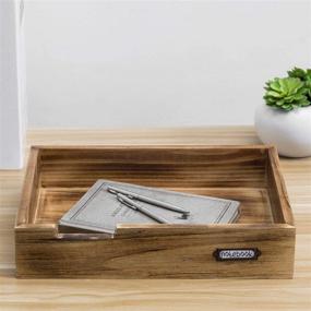 img 3 attached to 📚 'Rustic Dark Wood Stackable Desktop Office Supplies Tray with Metal Label Holder: Organize Your Documents and Papers'