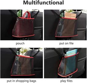 img 2 attached to Upgraded Red Car Net Pocket Handbag Holder - Seat Back Storage Organizer Net Bag, Purse & Pocket for Car, Backseat Pet/Kids Barrier (Handbag Not Included)