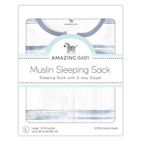img 1 attached to 👶 Medium Amazing Baby Muslin Sleeping Sack with 2-Way Zipper, Watercolor Brushstroke Design, Denim, Suitable for 6-12 Months - Wearable Blanket