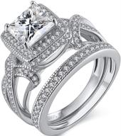 💍 дамские свадебные кольца mabella с кубическим цирконием princess cut - набор обручальных колец с бесконечностью halo cz engagement, ювелирные изделия из серебра 925 для нее. логотип