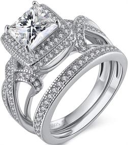 img 4 attached to 💍 Дамские свадебные кольца MABELLA с кубическим цирконием Princess Cut - Набор обручальных колец с бесконечностью Halo CZ Engagement, ювелирные изделия из серебра 925 для нее.