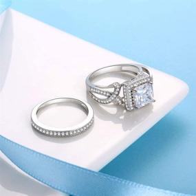 img 3 attached to 💍 Дамские свадебные кольца MABELLA с кубическим цирконием Princess Cut - Набор обручальных колец с бесконечностью Halo CZ Engagement, ювелирные изделия из серебра 925 для нее.