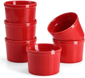 img 4 attached to 8 Ounce Yedio Ramekins, Porcelain Souffle Dishes Set - Ideal for Baking Deserts and Puddings. Set of 6 Red Ramekins, Oven Safe