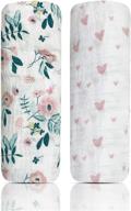 👶 newborn baby muslin swaddle blankets 2 pack – soft cotton baby wraps for girls with white floral design logo