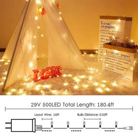 img 3 attached to 🎄 180FT 500 LED Christmas String Lights: Waterproof Warm White Decorative Indoor/Outdoor LED Lights with 8 Modes for Wedding, Party, Patio Garden, and Christmas Tree