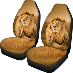 img 4 attached to 🦁 Lion Print Front Bucket Car Seat Covers - Fun Animal Design for Detachable and Non-Detachable Headrests - Ideal for Auto