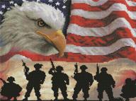 🦅 home decor cross stitch kit - counted and stamped, with pre-printed 11ct fabric, embroidery crafts needlepoint kit (featuring eagle and american flag soldier) – size: 14.2×18.1 inch logo