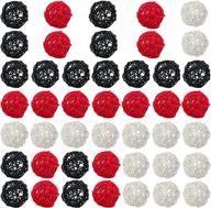 🎉 haimay 45-piece mixed wicker rattan balls decor set for vase fillers, bird toys, garden, party, wedding - black white red 1.8 inch логотип