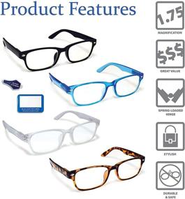 img 2 attached to 4 Pack of Blue Light Blocking Reading Glasses by BOOST EYEWEAR - Fashionable Colors with Antiglare 👓 Lenses, Traditional Style Frames for Men and Women, +1.25 Strength - Enhanced with Spring Loaded Hinges (Assorted Colors)