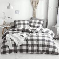 🛏️ hyprest 100% washed cotton 3 pcs duvet cover queen - gray buffalo plaid comforter cover queen - super soft bedding set (excludes comforter & sheet) logo