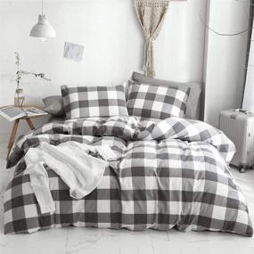 img 4 attached to 🛏️ HYPREST 100% Washed Cotton 3 Pcs Duvet Cover Queen - Gray Buffalo Plaid Comforter Cover Queen - Super Soft Bedding Set (Excludes Comforter & Sheet)