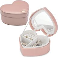 heart shape portable jewelry box with mirror - besharppin jewelry organizer case for earrings rings necklaces valentine gift (champagne pink) логотип