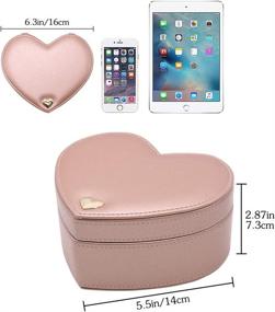 img 2 attached to Heart Shape Portable Jewelry Box with Mirror - besharppin Jewelry Organizer Case for Earrings Rings Necklaces Valentine Gift (Champagne Pink)