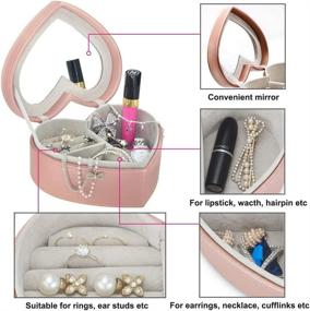 img 3 attached to Heart Shape Portable Jewelry Box with Mirror - besharppin Jewelry Organizer Case for Earrings Rings Necklaces Valentine Gift (Champagne Pink)